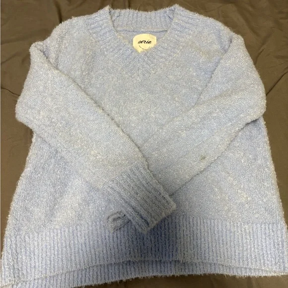 aerie Pale Blue Plush V-Neck Sweater - Picture 3 of 4